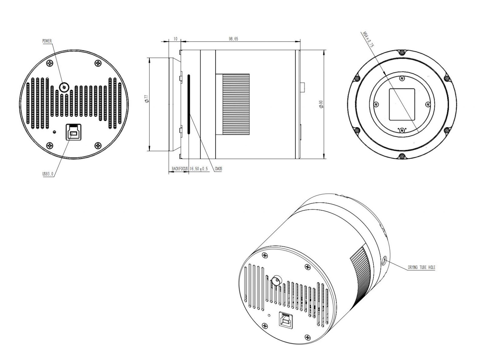 QHY2020 Scientific Cooled Camera Mechanical Dimention