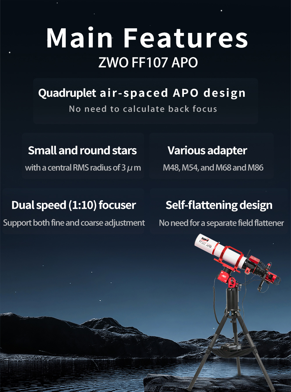 ZWO FF107 APO Refractor Telescope