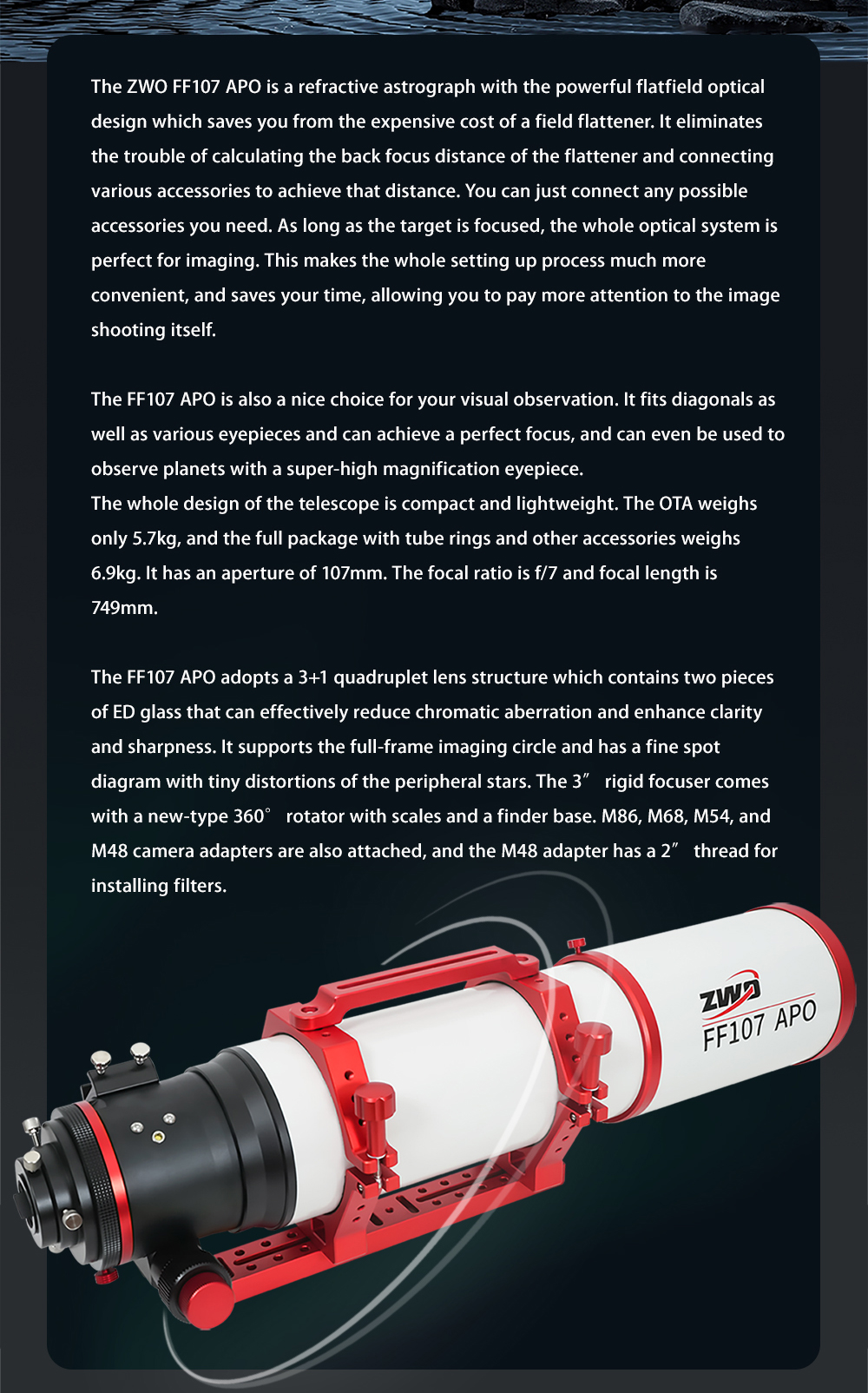 ZWO FF107 APO Refractor Telescope