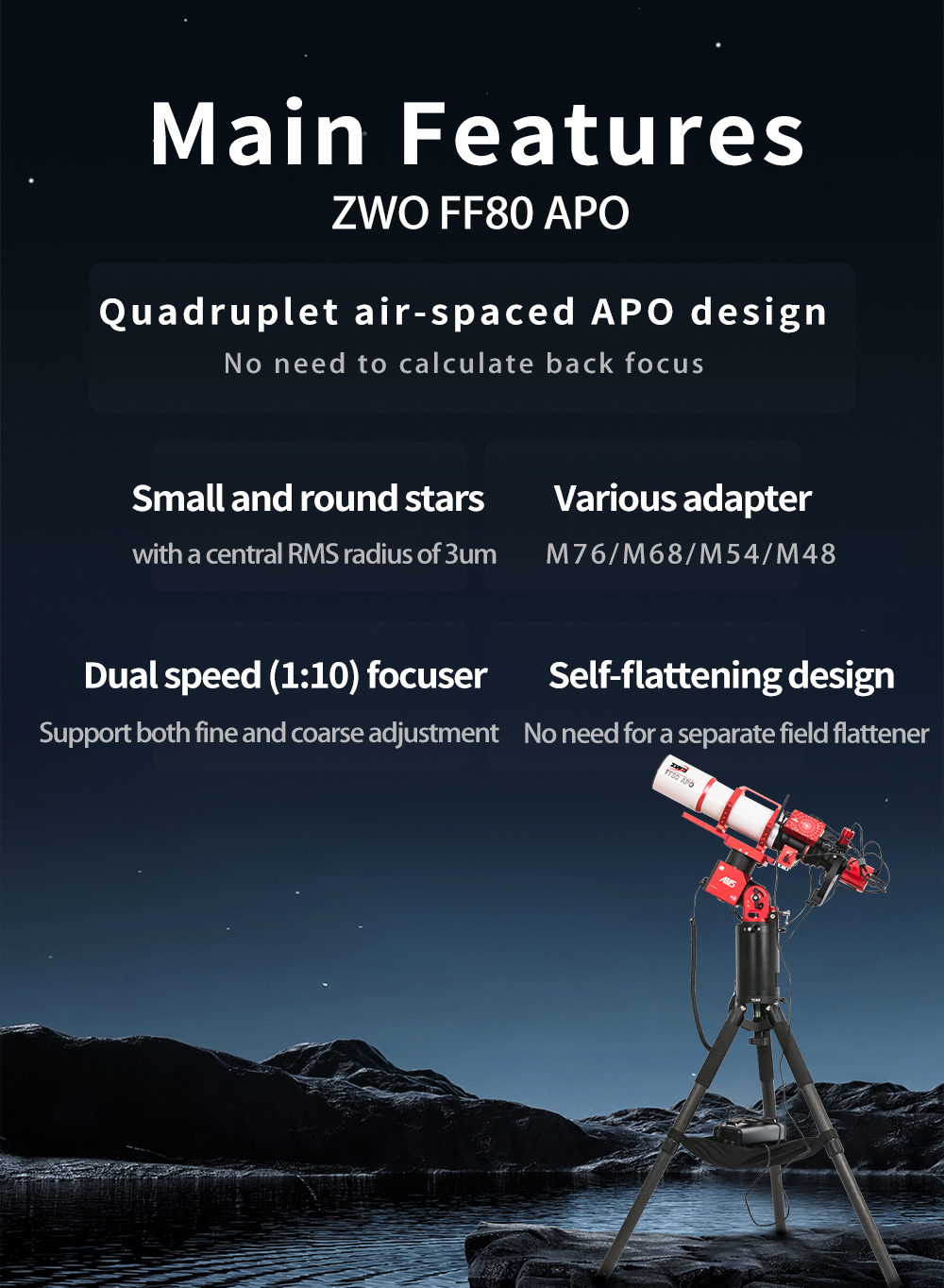 ZWO FF80 APO Refractor Telescope