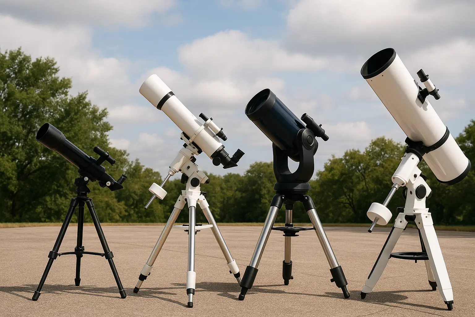 Different types of telescopes all beside each other