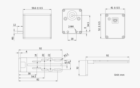 ZWO 5V EAF focuser Mechanical Diagram with detailed size information