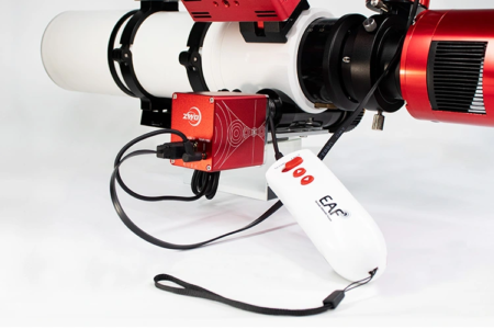 ZWO 5V EAF focuser with hand controller attached to a telescope