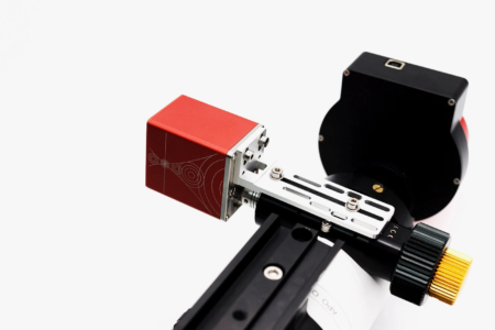 ZWO 5V EAF focuser mounted under a telescope using the motor bracket – bottom view
