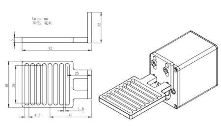 Mechanical diagram of the ZWO EAF bracket for Takahashi scopes with size information