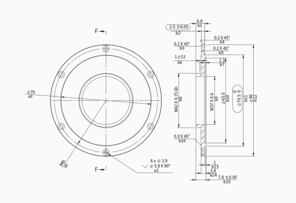 CAA-M42 adapter diagram with size information