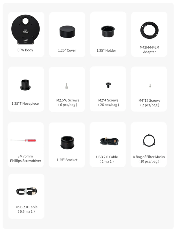 ZWO EFW 7x36-25 included items in the box