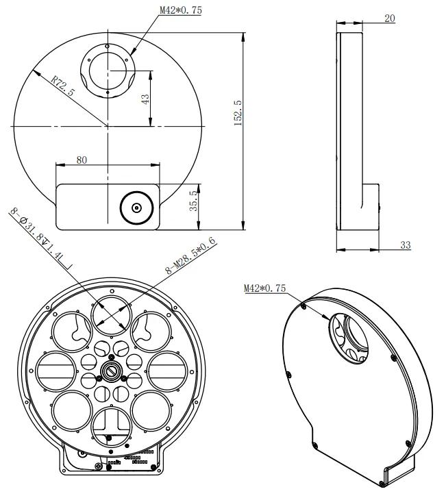 ZWO EFW 8x1.25-7-mechanical diagram