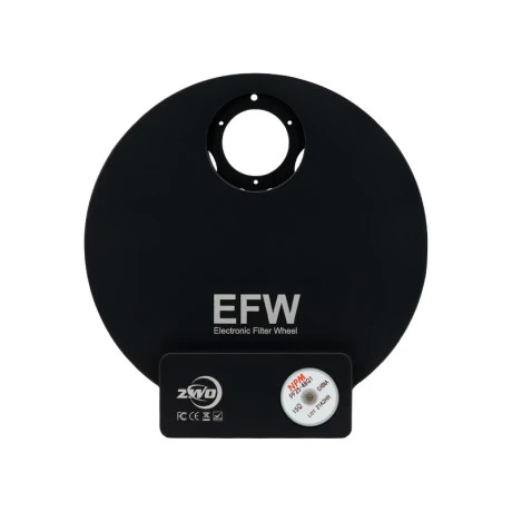 ZWO EFW 8x1.25 electronic filter wheel - front view with brand name
