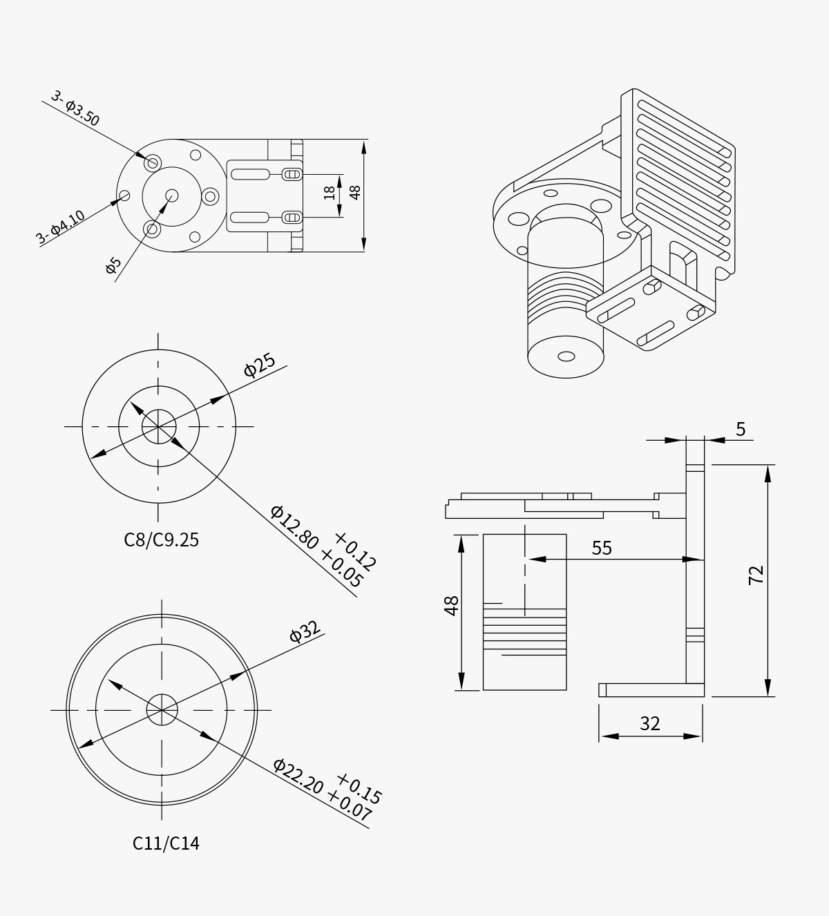 ZWO EAF Bracket for C8 C925 - Mechanical diagram ZWO EAF Bracket for C8 C925 - Mechanical diagram