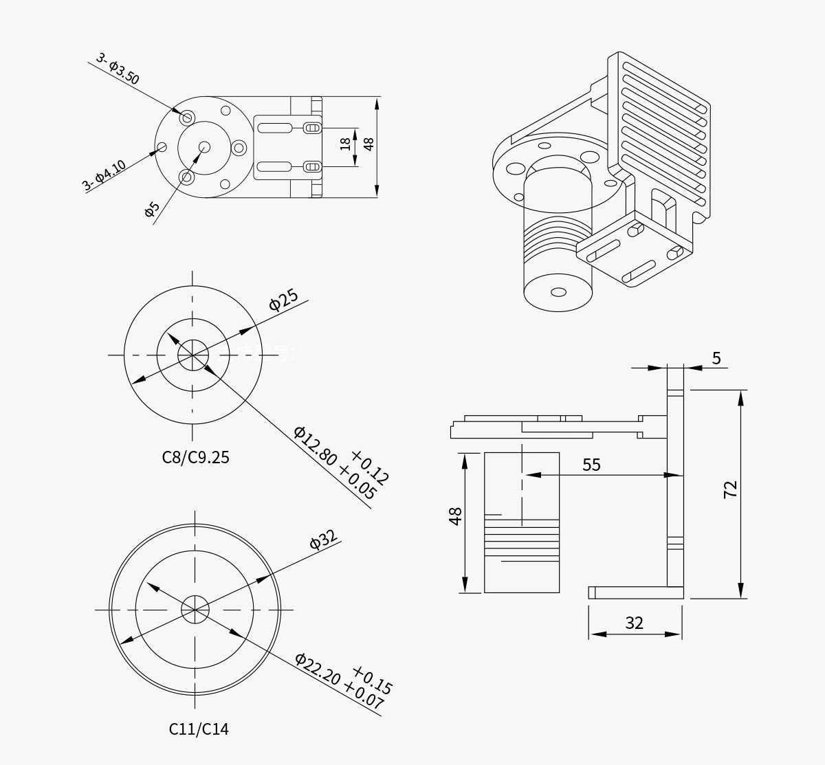 ZWO EAF Bracket for Celestron C11 C14 SCT - dimensions ZWO EAF Bracket for Celestron C11 C14 SCT - dimensions
