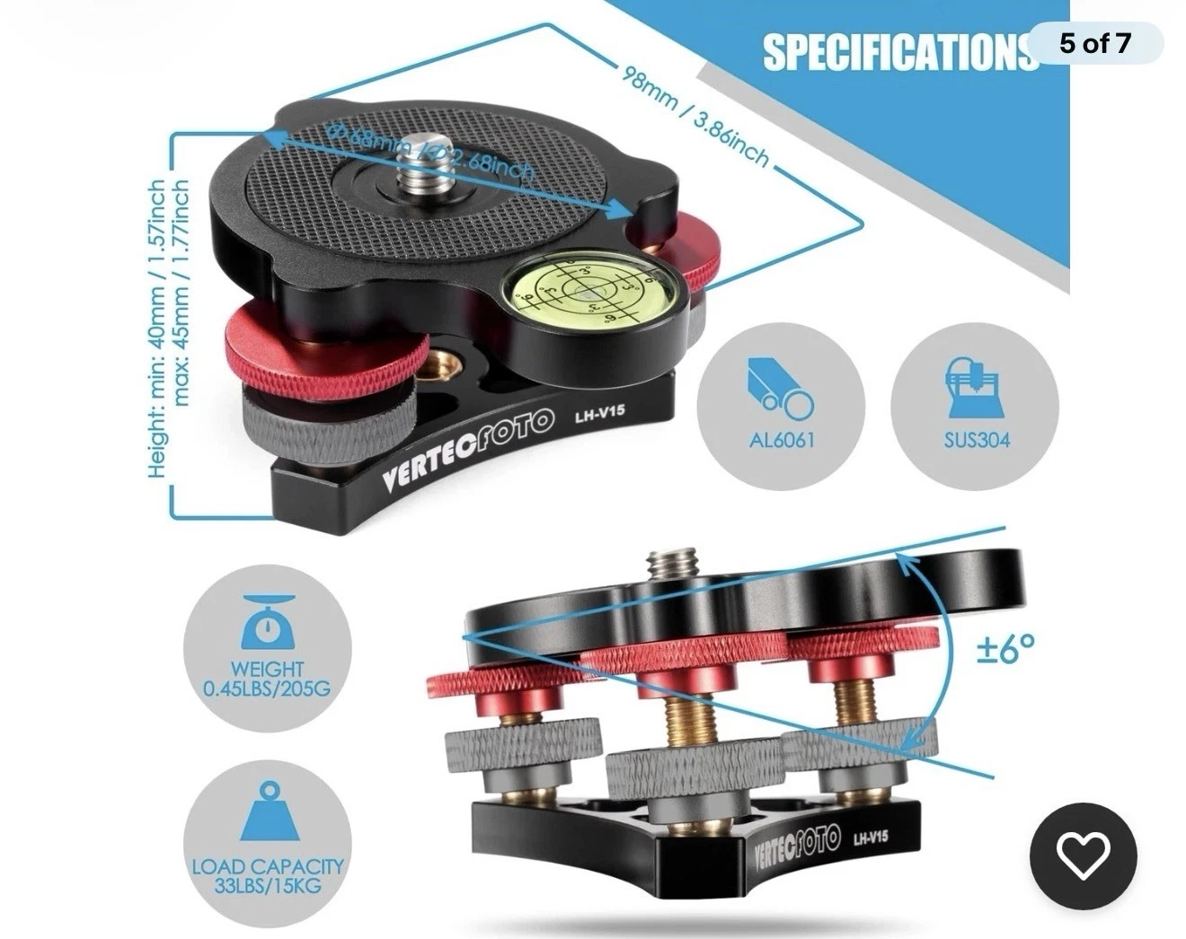 VERTECFOTO LH-V15 Tripod Leveling Base 03 VERTECFOTO Tripod Leveling Base Model LH-V15