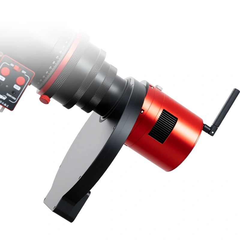 ZWO EFW 5x2-25 ZWO EFW 5x2-25 filter wheel mounted on a telescope with camera