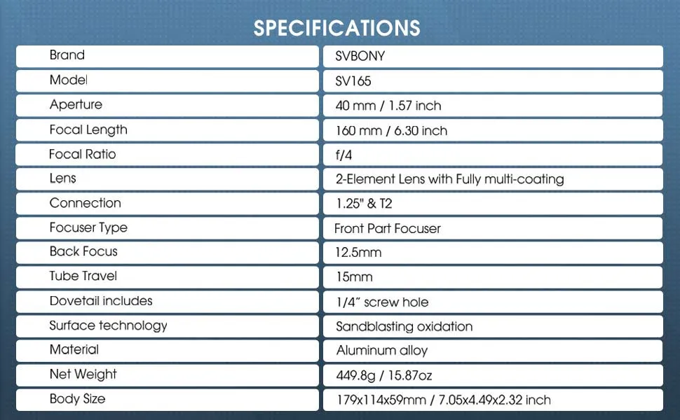 SVBONY SV165 40mm F4 Mini Guide Scope